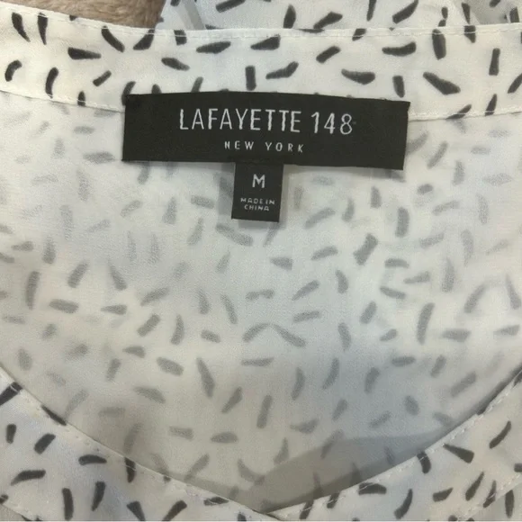Lafayette 148 NY 100%Silk Sheer Blouse womens sz medium White Black Career Chic - Picture 2 of 10